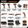 RIDGID 18V Brushless Cordless 9-Tool Combo Kit with (2) 2.0 Ah and (1) 4.0 Ah MAX Output Batteries, Charger, and Tool Bag R96265N