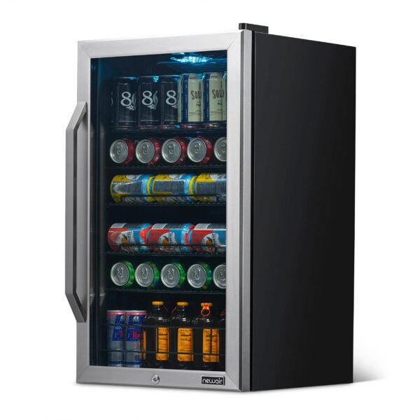 44e4a763f1744ffb8cf524e2a5a2543c Newair 126 Can Beverage Refrigerator Cooler, Freestanding Mini Fridge with SplitShelf in Stainless Steel for Home, Office or Bar