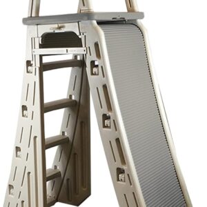 Confer Plastics 7200 Roll Guard 48" to 56" Adjustable A Frame Safety Ladder for Above Ground Outdoor Patio Swimming Pool Platform Ladder with Step Barrier, Warm Grey…