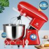Stand Mixer, 6-Speed Electric Mixer, Tilt-Head Food Mixer with Dough Hook, Wire Whip & Beater, 6.2QT Stainless Steel Bowl, Red