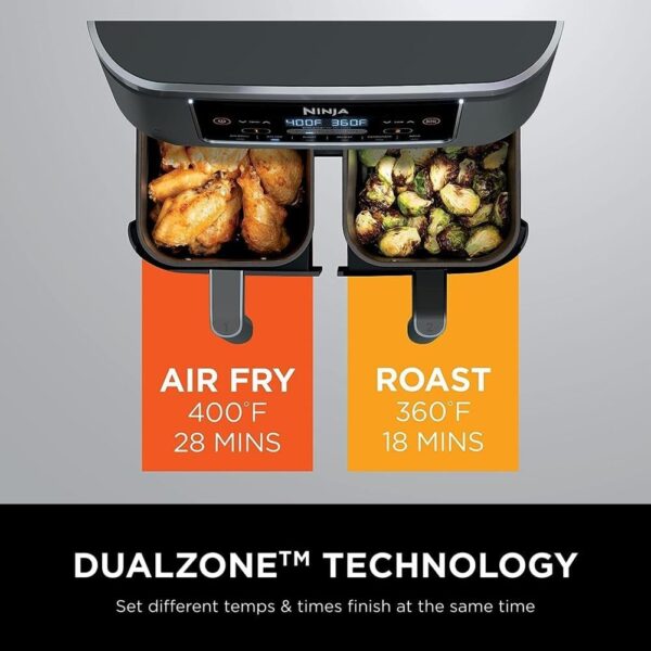 45383c1fefec414b94c2547dd2070cea DZ401 Foodi 10 Quart 6-in-1 DualZone XL 2-Basket Air Fryer with 2 Independent Frying Baskets, Match Cook & Smart Finish to Roast, Broil, Dehydrate for Quick, Easy Family-Sized Meals, Grey