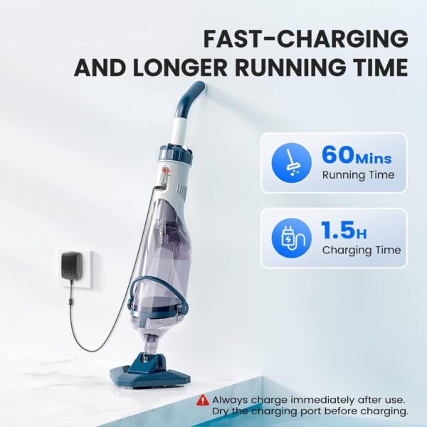 45686517a11346b5bb4f99445c56678d Pool Vacuum for Above Ground Pool with a Telescopic Pole, Running time up to 1H, T403 Handheld Rechargeable Pool Cleaner with Powerful Suction up to 18.5 gallons/min, Ideal for Leaves, Debris