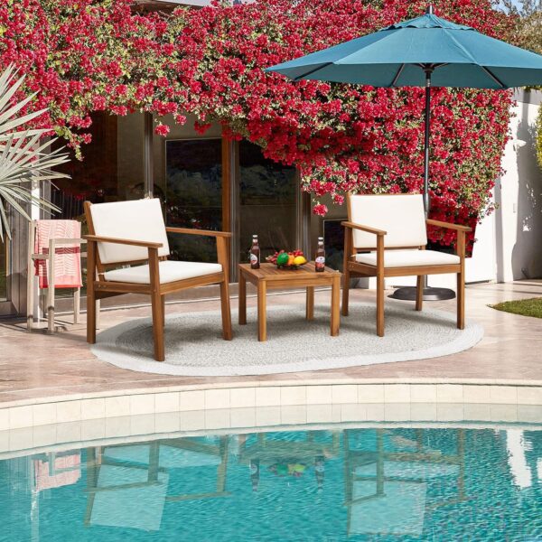 4579299b9e3a4518b972601af8608c52 Patio Furniture 4 Piece Outdoor Acacia Wood Patio Conversation Sofa Set with Table & Cushions Porch Furniture for Deck, Balcony, Backyard