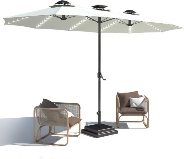 4582ef7d7f474cb69eecb10e7538b464 15ft Patio Umbrella with Solar Lights, Large Double Umbrella Outdoor, Rectangle 180''x106'' Umbrellas with 156 PCS LED Lights and Crank Handle for Backyard Deck Pool Shade in Black(1.9" Pole)