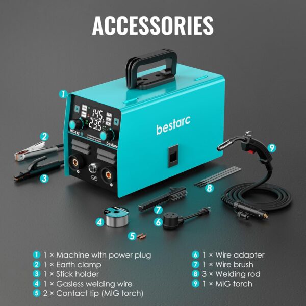 46481efb358c4af7ab004c6eece07e30 145A MIG Welder, 110V/220V Dual Voltage Gas/Gasless Flux Core MIG Welder/Lift TIG/Stick 3 in 1 Synergic MIG145 9GEN Welding Machine, Flux/Solid Welder Digital Screen Display