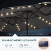 Double Sided Patio Umbrellas - 15ft Solar Lights LED Lighted Outdoor Extra Large Market Table Umbrella with Base Included, Oversized Umbrella for Deck, Pool, Backyard (Beige)