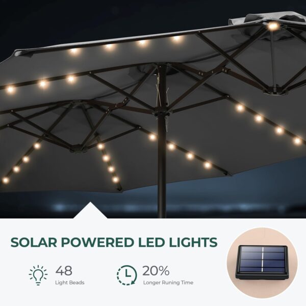 4663aa639f0b4cf282f4a19ba45f81c8 Double Sided Patio Umbrellas - 15ft Solar Lights LED Lighted Outdoor Extra Large Market Table Umbrella with Base Included, Oversized Umbrella for Deck, Pool, Backyard (Beige)