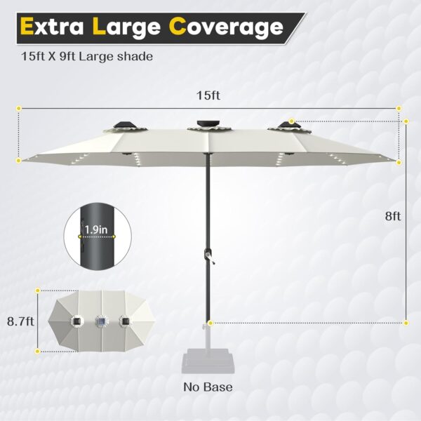 46793bf4b4a24e5cbd9ad6c393e65b65 15ft Patio Umbrella with Solar Lights, Large Double Umbrella Outdoor, Rectangle 180''x106'' Umbrellas with 156 PCS LED Lights and Crank Handle for Backyard Deck Pool Shade in Black(1.9" Pole)