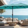 15ft Patio Umbrella Double-Sided Outdoor Market Extra Large Umbrella with Crank, Umbrella Base Included (Dark Red)