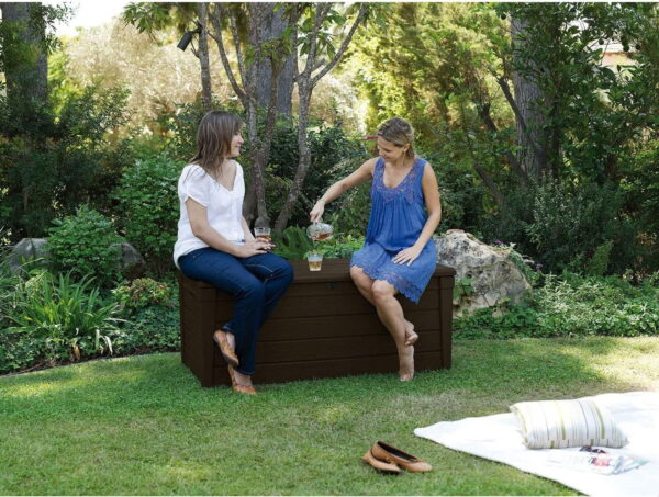 46f6a5e457dd4a788e026bd94b2f4284 120 Gallon Weatherproof Backyard Deck Box Outdoor Patio Furniture, Lockable Patio Storage Container & Pool Accessory Organizer, Brown