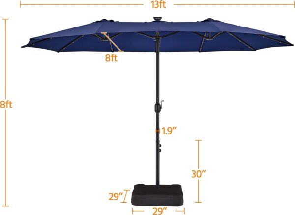 471b544a1d224327a571167d8fb02076 15 ft Large Patio Umbrella with Solar Lights Double-Sided Outdoor Rectangle Market Umbrellas with 36 LED Lights/Base Included/Easy Crank for Patio Garden Yard Pool Lawn, Brown