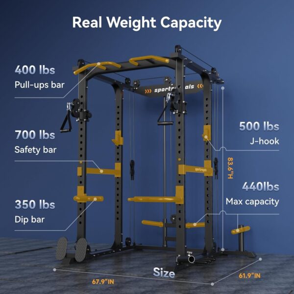 472f0d75e1bf424faa6a1084305c9d0c Sportsroyals Power Cage,1600lbs Multi-Function Power Rack with Adjustable Cable Crossover System and More Training Attachment, Weight Cage for Home Gym