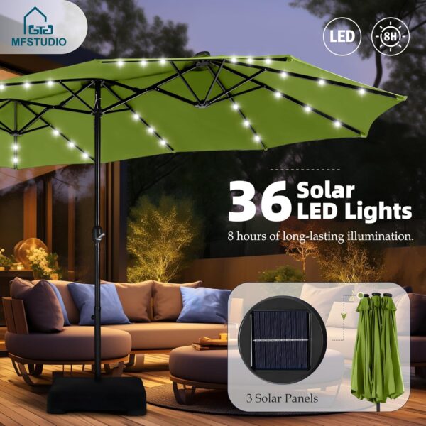 473088ecddf44422bb25e67a92de253f 15ft Double Sided Patio Umbrella with Solar Lights, Outdoor Large Umbrellas with Crank Handle and 36 LED Lights, Rectangular Market Umbrella with Base Included for Deck Pool Shade