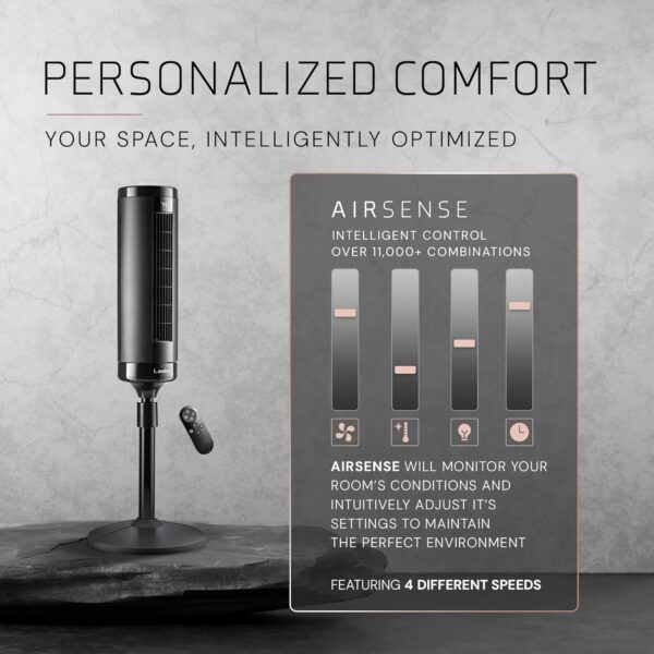 474bd467e9ee40a490b72ac2c4c6cb4a LASKO Elevation 42”-54” Adjustable Height Pedestal Tower Fans for Home, 31 ft/s Airflow, Quiet 28 dB on Low, 90° Oscillation, 12 Hour Timer, Remote Control, Black, EST100