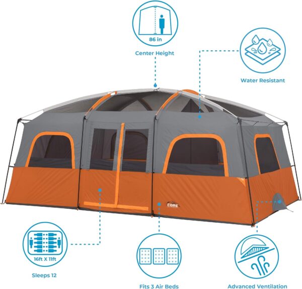 4763edec7bea486b849d176aabdaee18 CORE Straight Wall Cabin Tents | 10 Person / 11 Person / 12 Person Large Multi Room Family Tents for Car Camping & Outdoor Adventures