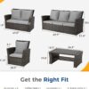 Wisteria Lane 4 Piece Outdoor Patio Furniture Sets, Wicker Conversation Set for Porch Deck, Grey Rattan Sofa Chair with Cushion （Blue