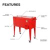 Permasteel 80-Qt Classic Outdoor Steel Patio Cooler on Wheels, Beverage Rolling Cart, Red