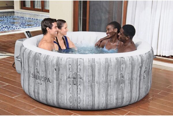 481ea8c0852f41f8a112aa9212af051a Bestway SaluSpa Fiji AirJet Large Round 2 to 4 Person Inflatable Hot Tub Portable Outdoor Spa with 120 AirJets and EnergySense Cover, Grey