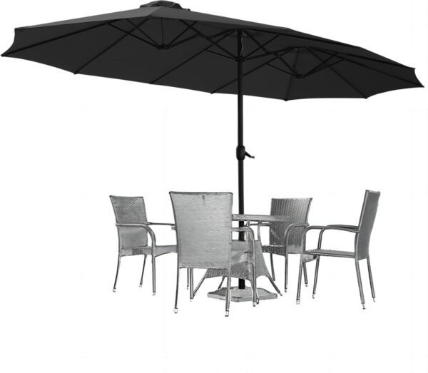 482bdee1eb164406aa172c5a1ffac655 15ft Patio Umbrella with Solar Lights, Large Double Umbrella Outdoor, Rectangle 180''x106'' Umbrellas with 156 PCS LED Lights and Crank Handle for Backyard Deck Pool Shade in Black(1.9" Pole)