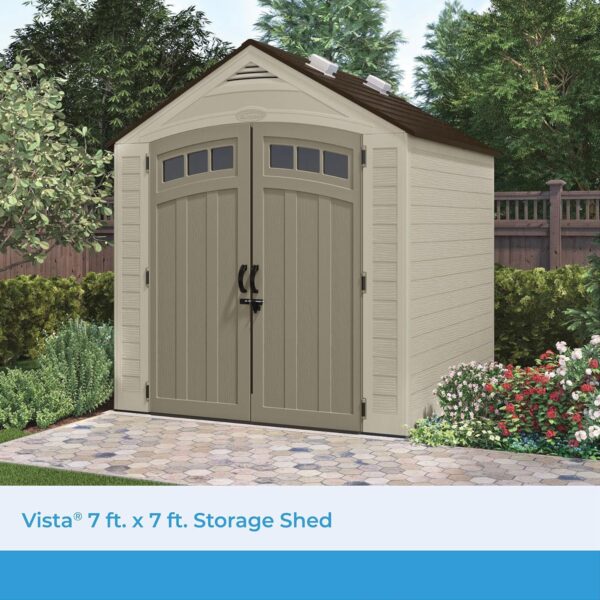 484a0498754347ffb49714b5b1416e86 Suncast Vista 7x7 Storage Shed with Multi-Wall Resin Panels, 4 Skylights, IllumiVent System, and Pad-Lockable Doors, 84" D x 84" W x 98" H, Made in The USA