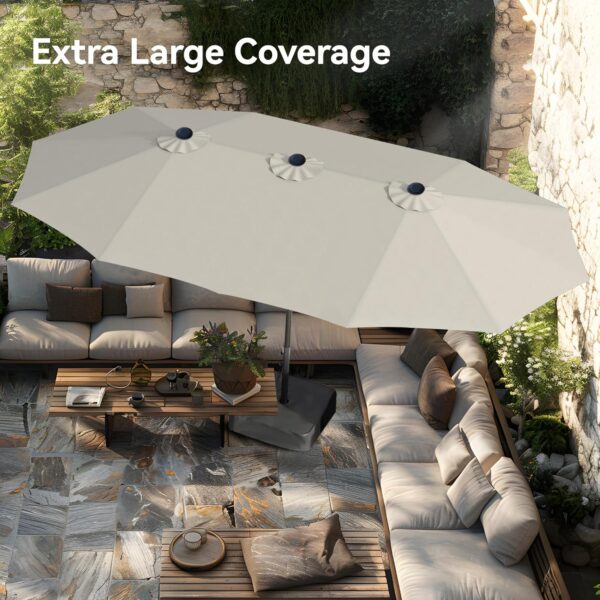 48712fdbead94c0880ebe20f5bca4a7d 15ft Patio Umbrella Double-Sided Outdoor Market Extra Large Umbrella with Crank, Umbrella Base Included (Dark Red)