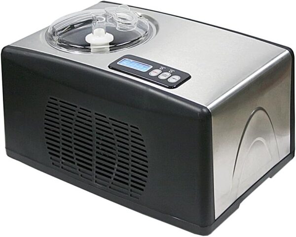 48a09f23b1a94a56b0c378db7a127fe9 Automatic Ice Cream Maker, 1.6 Quart, Stainless Steel, Built-in Compressor, LCD Display, Timer, Black/Pink