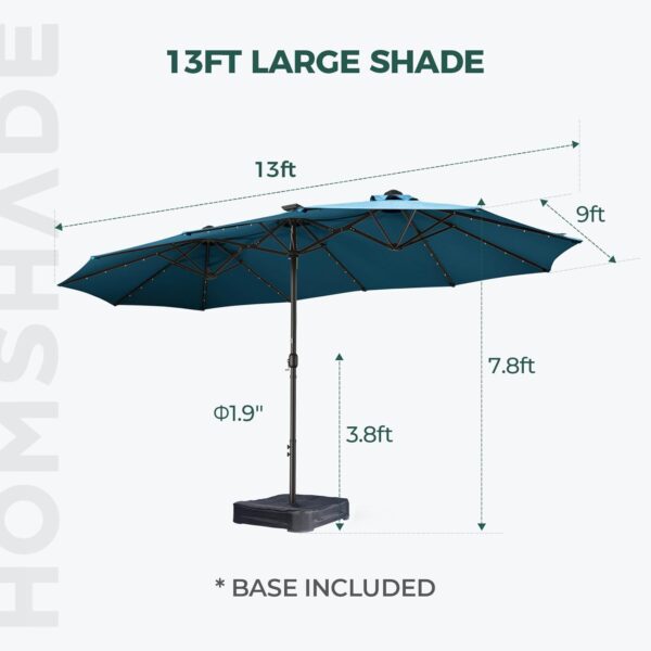 48da63d82cf647149b302a9dd8eb6715 Double Sided Patio Umbrellas - 15ft Solar Lights LED Lighted Outdoor Extra Large Market Table Umbrella with Base Included, Oversized Umbrella for Deck, Pool, Backyard (Beige)