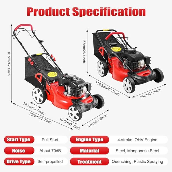 491c917671914baf9948f7375877ca62 Self Propelled Gas Lawn Mower, 20-Inch 140cc OHV Engine 3-in-1 Gas Mower,Adjustable Cutting Height for Sports Fields, Community Greening, Municipal Greening