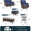 Outdoor Swivel Rocker Patio Chairs with 6-Inch Thick Cushions and Side Table, 3PCS High Back Wicker Patio Furniture Set for Porch, Balcony, Deck and Yard in Blue