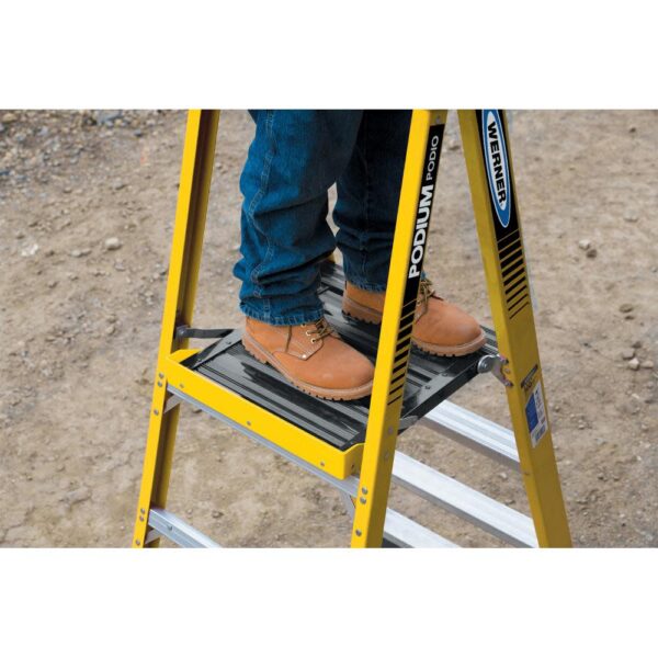 49c555580dfb4e32ab946e10b8bcaa59 Podium 8-ft Fiberglass 375-lb Type IAA Step Ladder ;