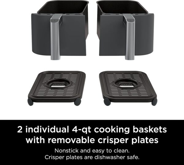 49ec801bada4439e93144ee96e326ea7 DZ401 Foodi 10 Quart 6-in-1 DualZone XL 2-Basket Air Fryer with 2 Independent Frying Baskets, Match Cook & Smart Finish to Roast, Broil, Dehydrate for Quick, Easy Family-Sized Meals, Grey
