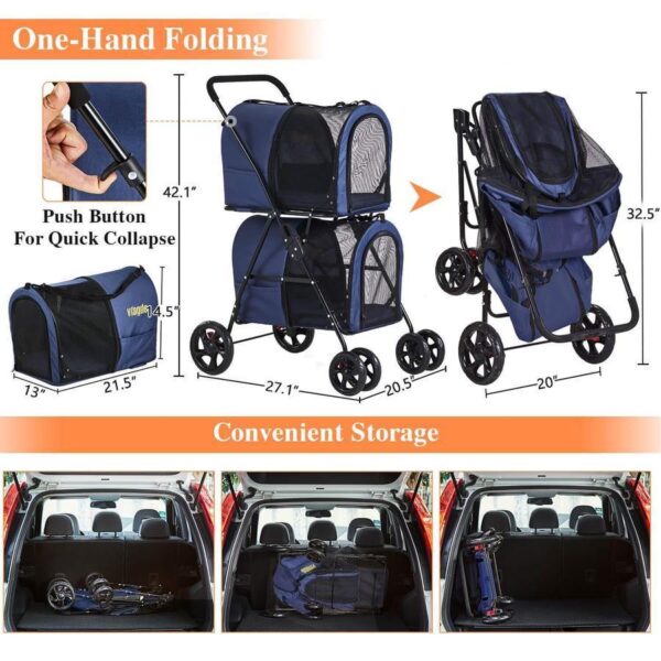 4ab655009d3a459c97331e138433956d 42 Double Pet Stroller for 2 Dogs & Cats,4 Wheels Dog Strollers Folding Travel Cat Stroller with Suspension System,Navy Blue