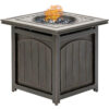 5-Piece Steel Patio Fire Pit Conversation Set with Navy Blue Cushions, Swivel Gliders and Square Fire Pit Table