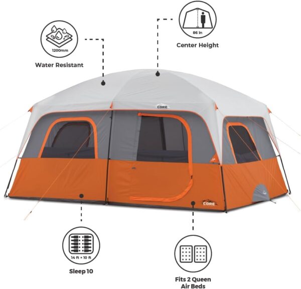 4b03e522f14449f7bfb6304965457dc0 CORE Straight Wall Cabin Tents | 10 Person / 11 Person / 12 Person Large Multi Room Family Tents for Car Camping & Outdoor Adventures
