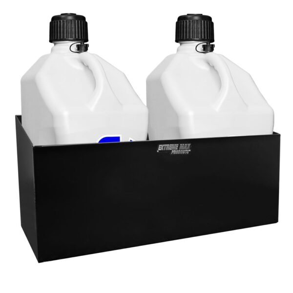 4ba9d85e452e4fd4acefd437b984c9bb Dual Fuel Jug Holder – Aluminum Design for Two 5 Gallon Jugs, Black Storage Organizer for Trailers & Garages