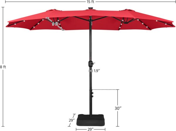 4bad6499ed5b4cd0bc4eecac857080c6 15 ft Large Patio Umbrella with Solar Lights Double-Sided Outdoor Rectangle Market Umbrellas with 36 LED Lights/Base Included/Easy Crank for Patio Garden Yard Pool Lawn, Brown