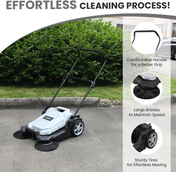 4bc9fa1c996b48308b92825a25122596 Walk-Behind Outdoor Hand Push Floor Sweeper - 5.25 Gallon Capacity - 25.5" Sweeping Width - Sweeps up to 27,900 ft² / Hour, Grey