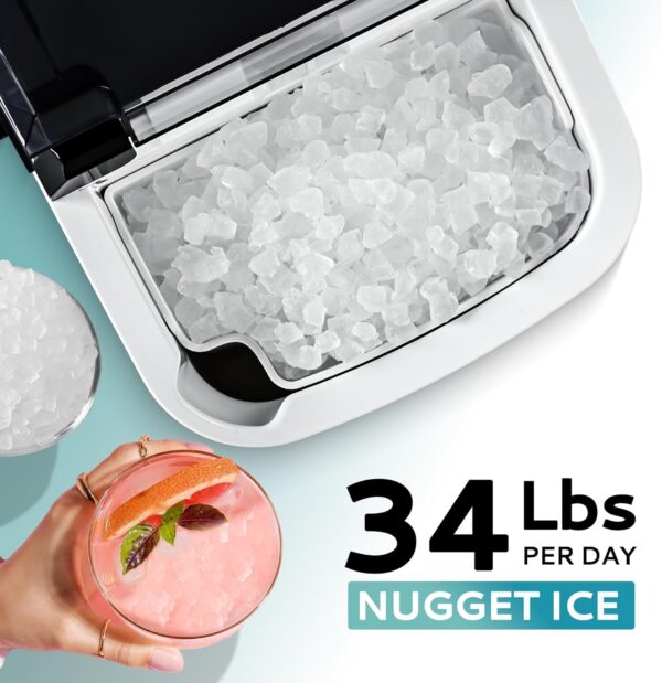 4c74fef2c40b4b1e9f5f7eab452cf7cb Nugget Ice Maker Countertop with Handle, Ready in 6 Mins, 34lbs Per Day, Removable Top Cover, Auto-Cleaning, Portable Sonic Ice Maker with Basket and Scoop, for Home/Party/RV/Camping (Black)
