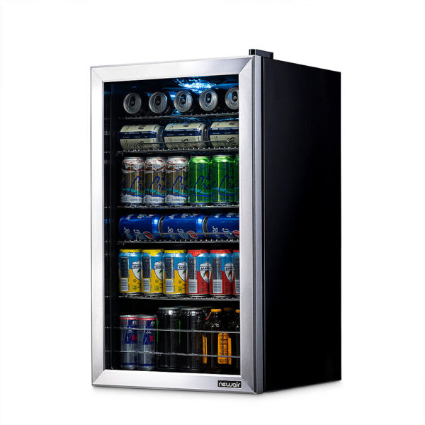 4ca4e9d06f6e42898119e8042d07e34b NewAir - 126-Can Beverage Cooler with Adjustable Shelves and 7 Temperature Settings for Kitchen, Game Room, and Home Office - Stainless Steel