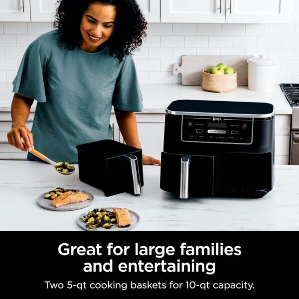 4cce0ad212154f1fab702aadbc591d4f DZ401 Foodi 10 Quart 6-in-1 DualZone XL 2-Basket Air Fryer with 2 Independent Frying Baskets, Match Cook & Smart Finish to Roast, Broil, Dehydrate for Quick, Easy Family-Sized Meals, Grey
