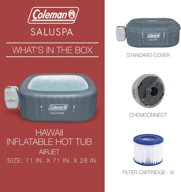 4d0ac6dea89b4934a2f8eeb53fae6450 4 to 6 Person Inflatable Hot Tub Square Portable Outdoor Spa with 114 Soothing AirJets and Insulated Cover, Gray-Coleman