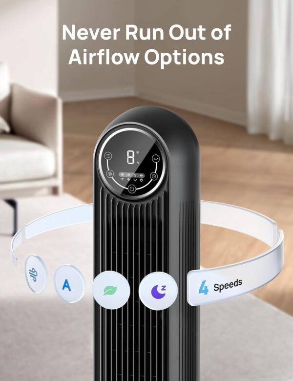 4d409459db2c4a3bb9964731e8574882 Dreo Tower Fan for Bedroom, 25ft/s Smart Standing Fans, 90° Oscillating Floor Fan with 4 Modes, 4 Speeds, 8H Timer, 28dB, Bladeless, Remote, 28 dB, Works with WiFi Voice Control