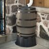 RTS Home Accents Polyethylene 50 Gallon Flat Back Brass Spigot Rain Barrel, Woodgrain with Black Stripes Color