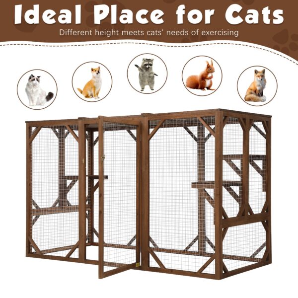 4dac54271cec43f282d8b2d4d62d39d8 Coziwow Outdoor Cat House Enclosure Pet Cage Catio W/ Asphalt Roof, 3 Platforms, Gray