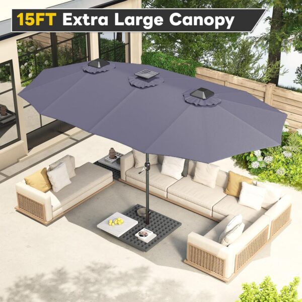 4decf5696dfd4fb8af6150196a73772f 15ft Patio Umbrella with Solar Lights, Large Double Umbrella Outdoor, Rectangle 180''x106'' Umbrellas with 156 PCS LED Lights and Crank Handle for Backyard Deck Pool Shade in Black(1.9" Pole)
