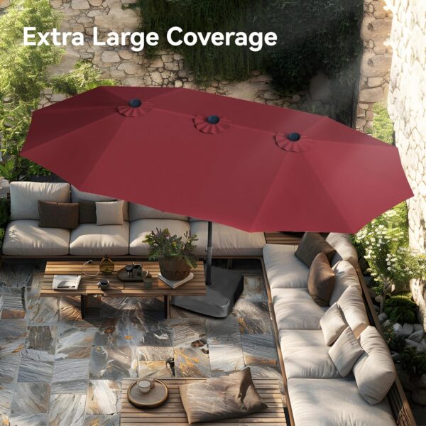 4e400bd82a6044ffa8b620137794cdac 15ft Patio Umbrella Double-Sided Outdoor Market Extra Large Umbrella with Crank, Umbrella Base Included (Dark Red)