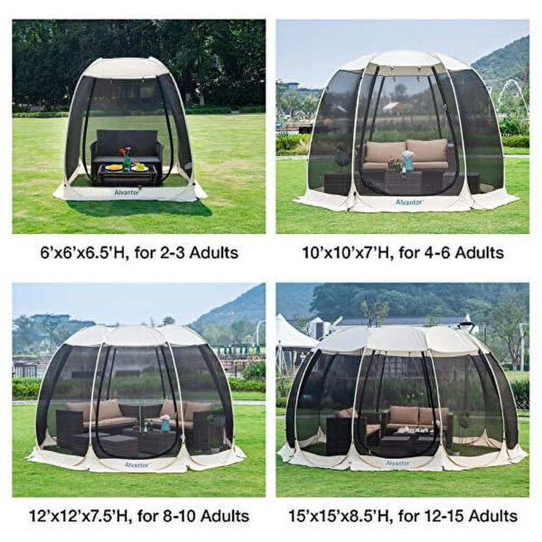 Alvantor Screen House Room Camping Tent Outdoor Canopy Dining Gazebo Pop Up Sun Shade Shelter 10 Mesh Walls Not Waterproof Beige 15'x15'