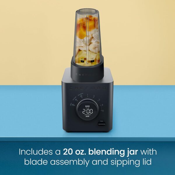 4e6cdb1fe65d4c7db48810df694bd4ad Chefman Obliterator 48 oz Countertop Blender for Smoothies, 1380W Motor to Crush Ice, Nuts, and Frozen Fruit with Stainless Steel Blade, Auto Blend Function, Includes 20 oz Travel Jar - Midnight