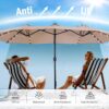 15ft Double Sided Patio Umbrella with Solar Lights, Outdoor Large Umbrellas with Crank Handle and 36 LED Lights, Rectangular Market Umbrella with Base Included for Deck Pool Shade