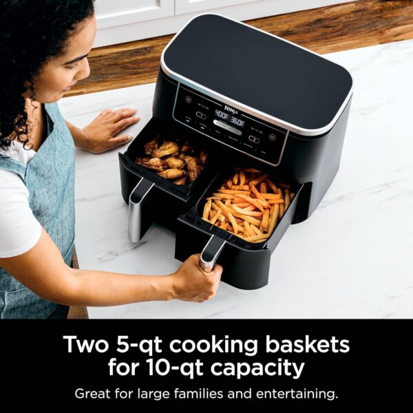4f169c2da6e94c7cb332255862cb9bf4 DZ401 Foodi 10 Quart 6-in-1 DualZone XL 2-Basket Air Fryer with 2 Independent Frying Baskets, Match Cook & Smart Finish to Roast, Broil, Dehydrate for Quick, Easy Family-Sized Meals, Grey